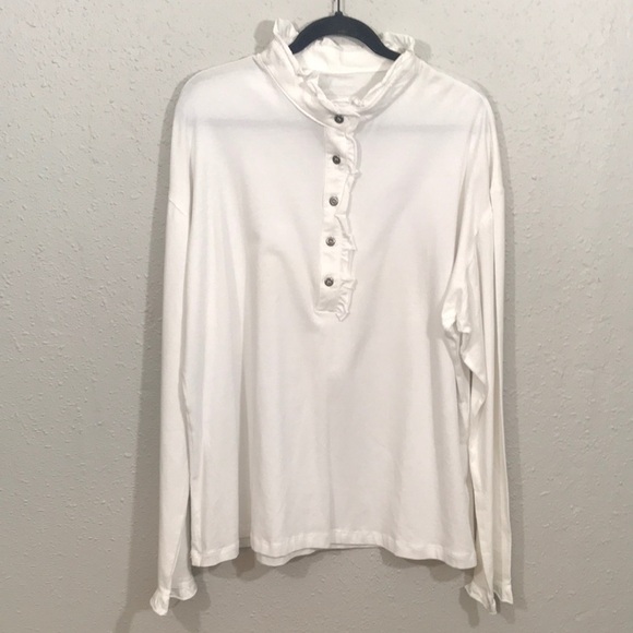 Upfsunshop Crisp White Long Sleeve Ruffle Henley size 3X - Picture 1 of 9